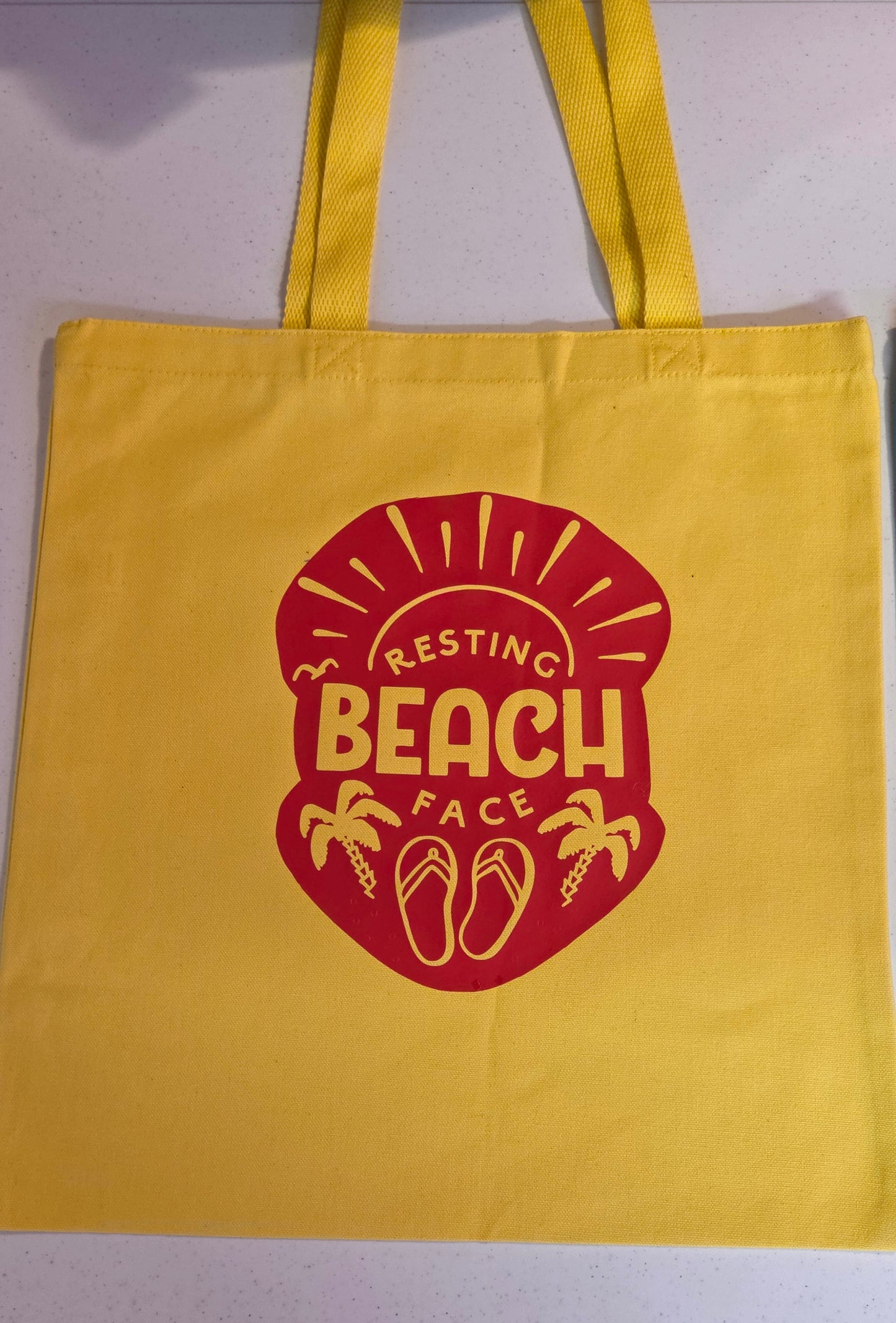 Yellow Canvas Beach Tote - Resting Beach Face