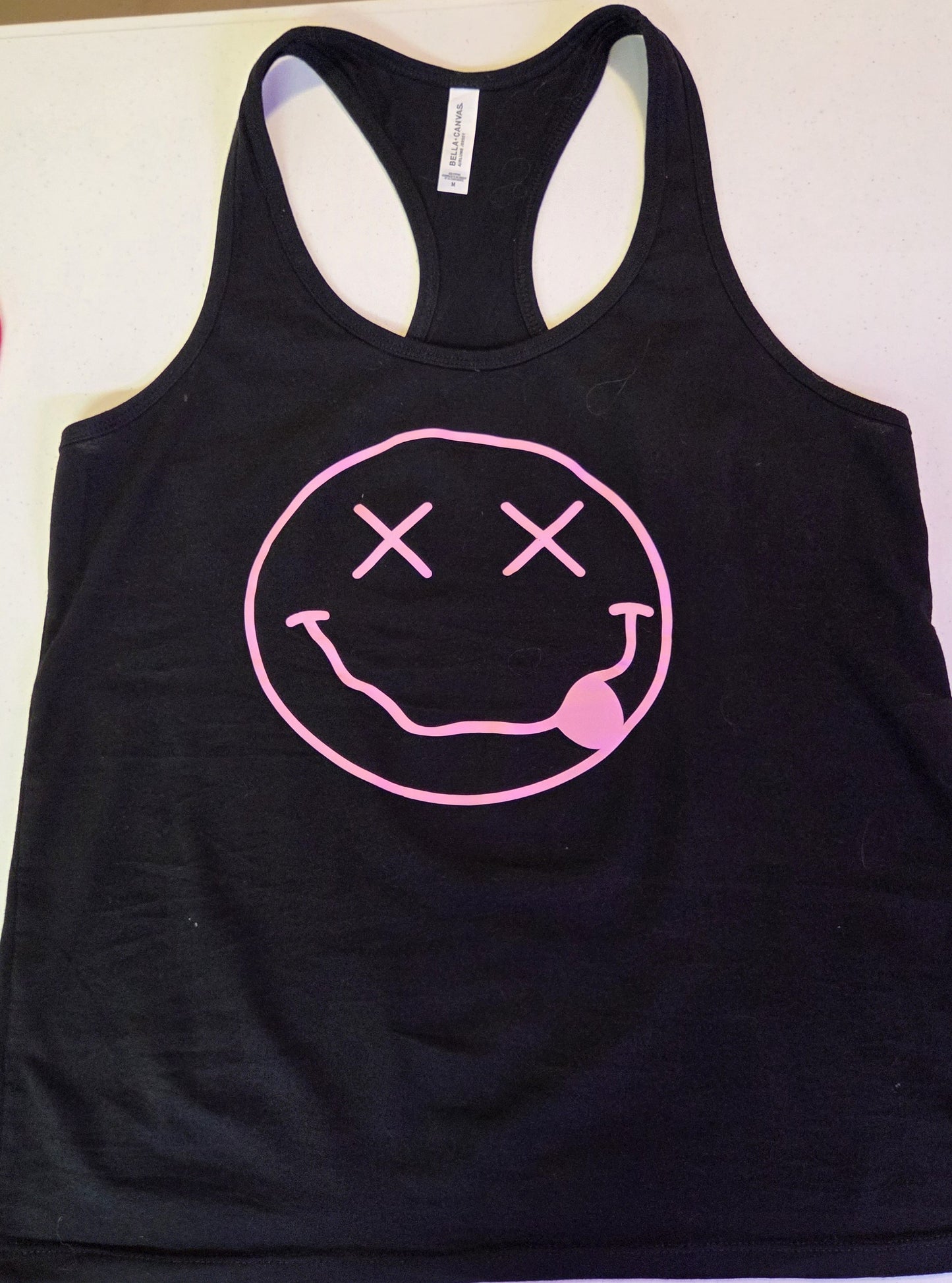 Women's Black Racerback Tank - Smiley Face