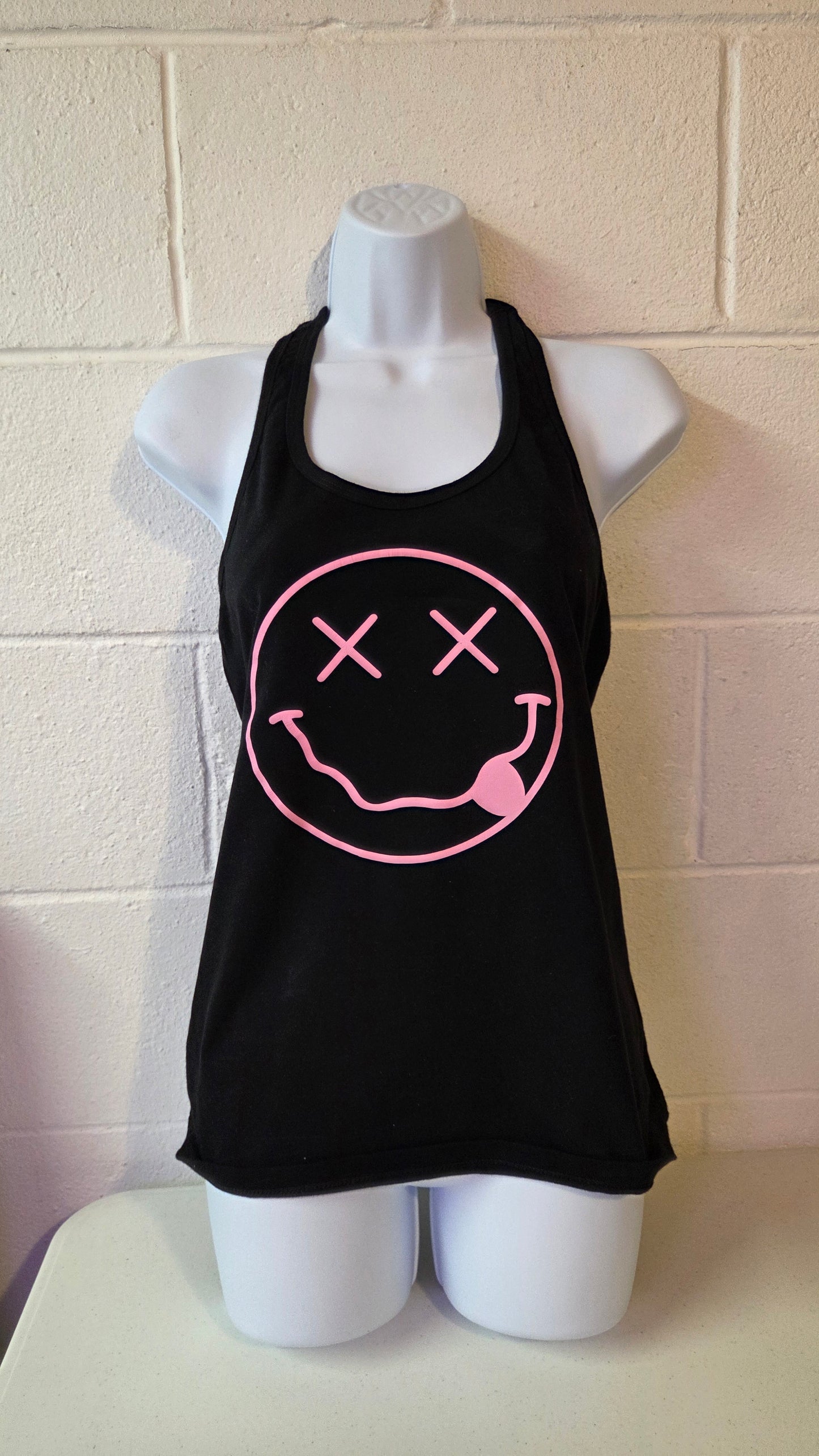 Women's Black Racerback Tank - Smiley Face