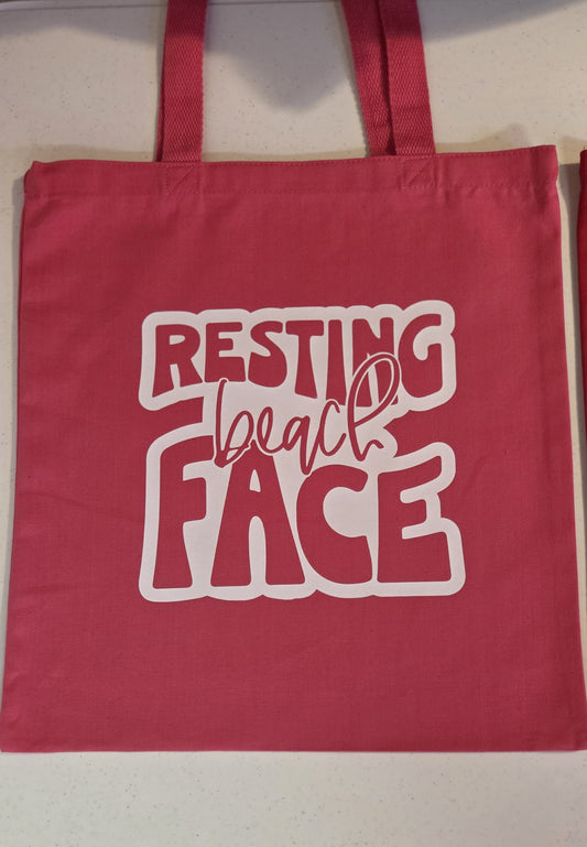 Red Canvas Beach Tote - Resting Beach Face