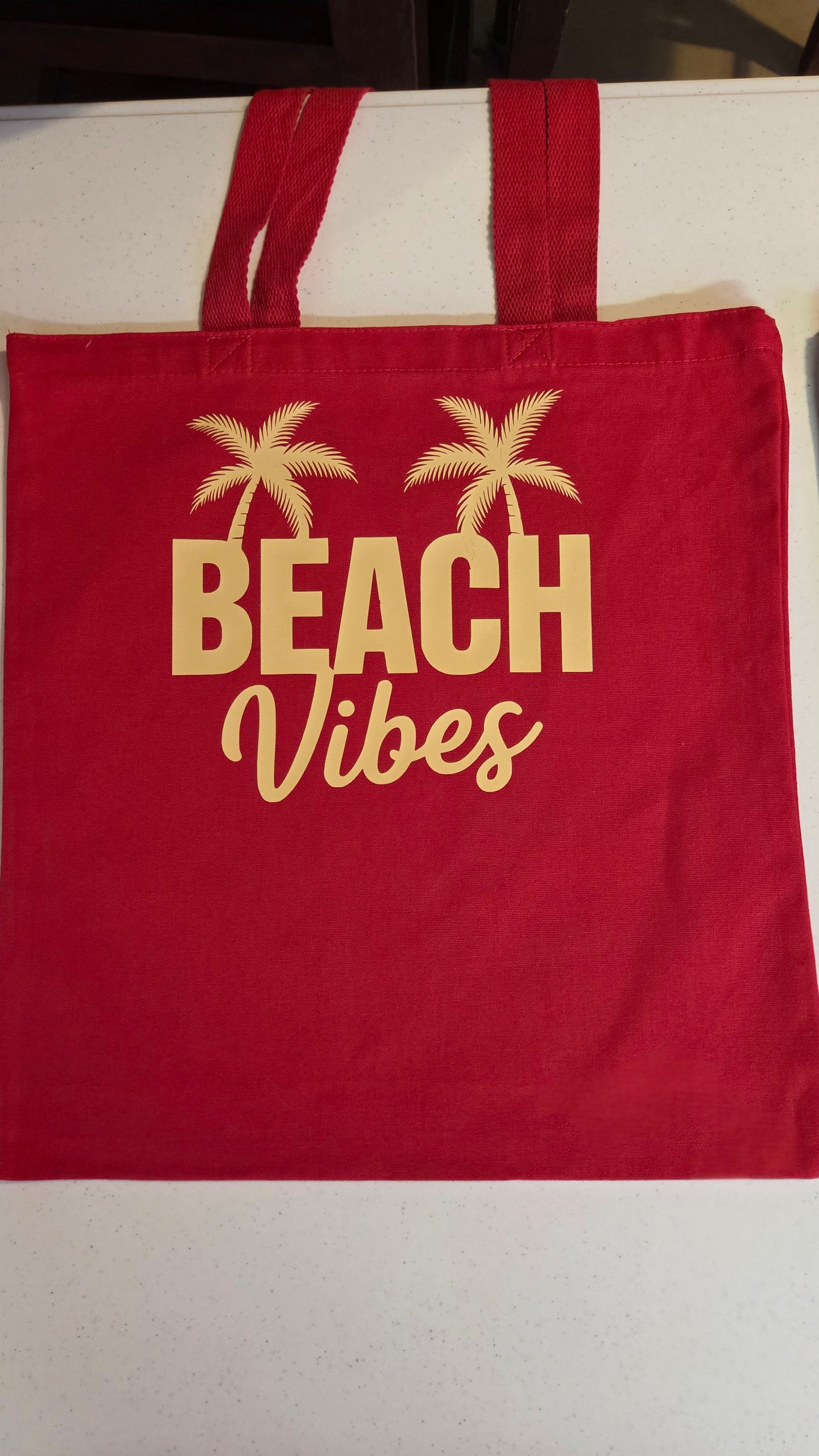 Red Canvas Beach Tote - Beach Vibes