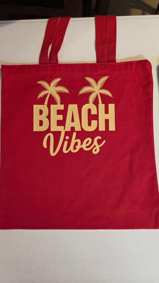 Red Canvas Beach Tote - Beach Vibes