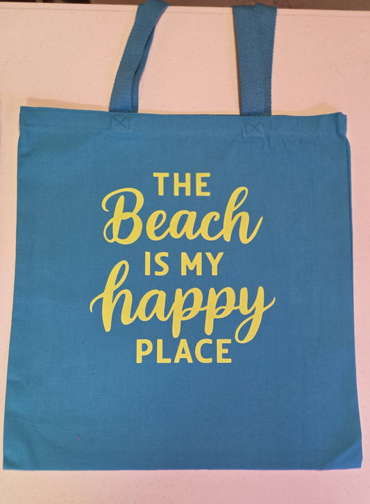 Blue Canvas Beach Tote - The Beach Is My Happy Place