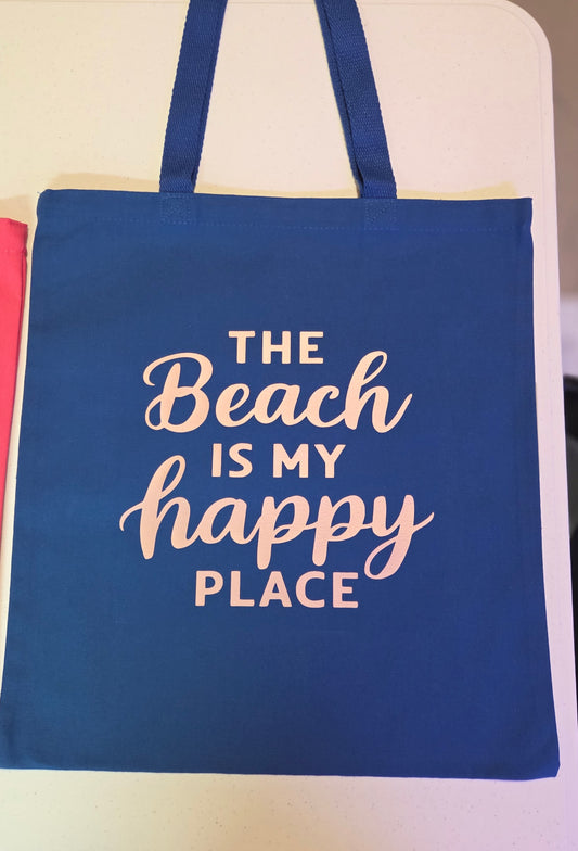 Blue Canvas Beach Tote - The Beach Is My Happy Place