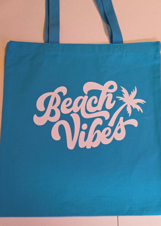 Blue Canvas Beach Tote - Beach Vibes