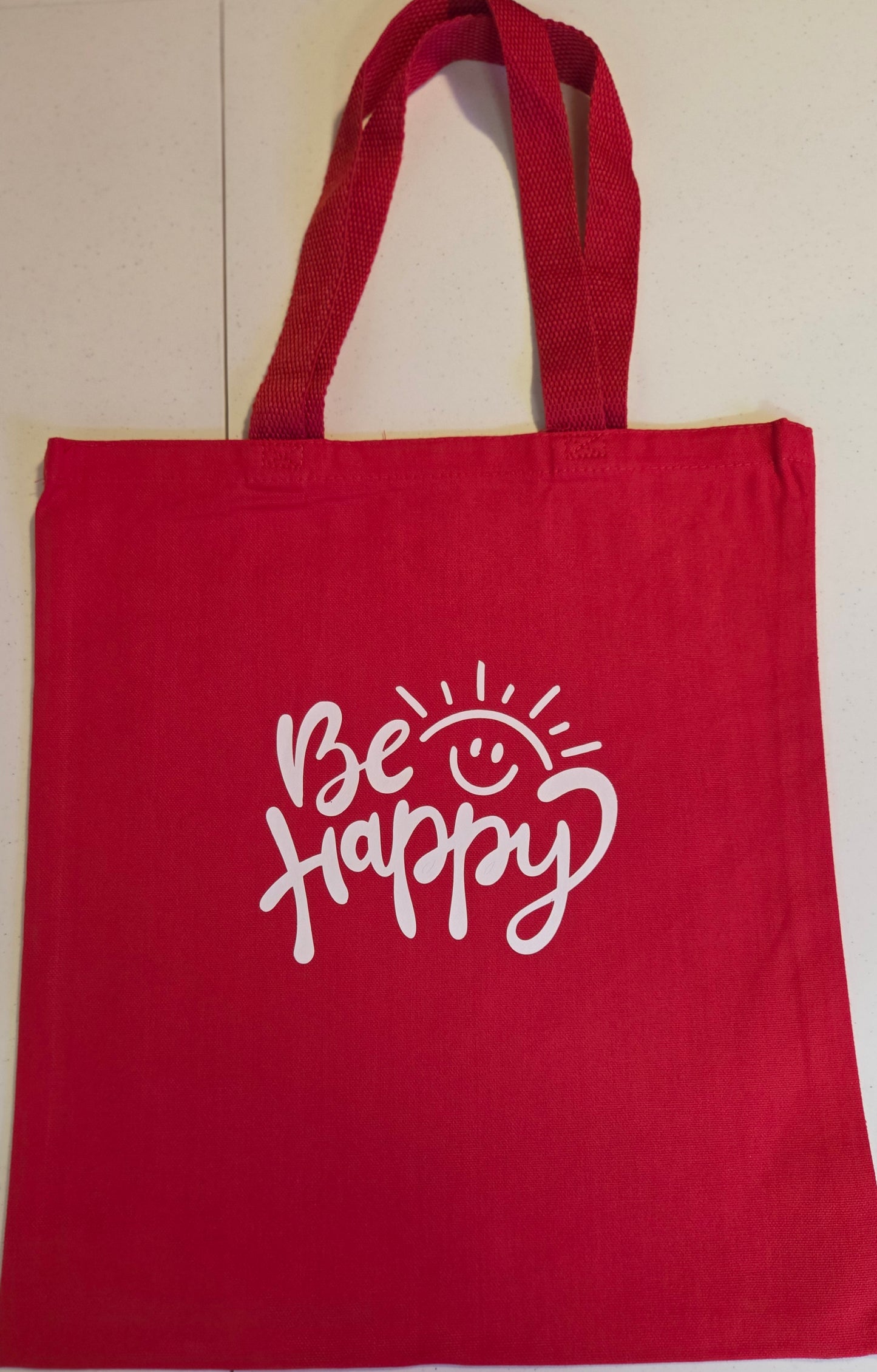 Red Canvas Tote Bag - Be Happy
