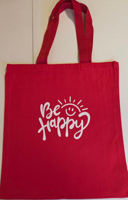 Red Canvas Tote Bag - Be Happy