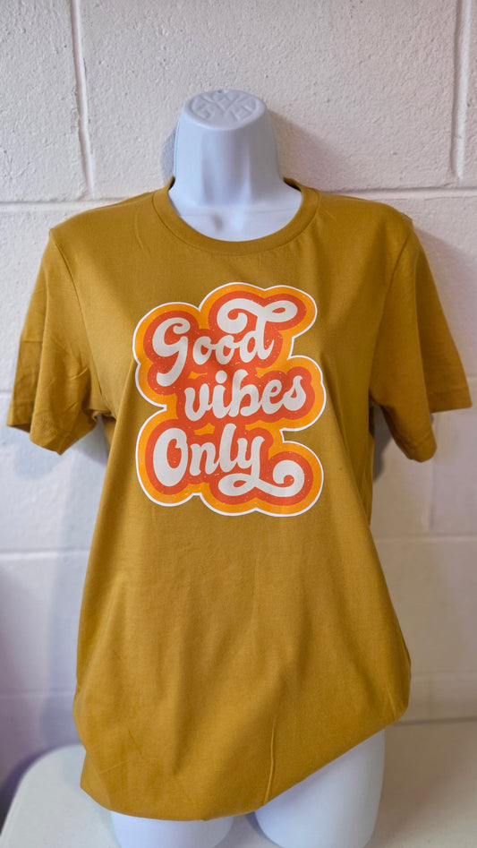 Mustard Yellow Tee Shirt - Good Vibes Only